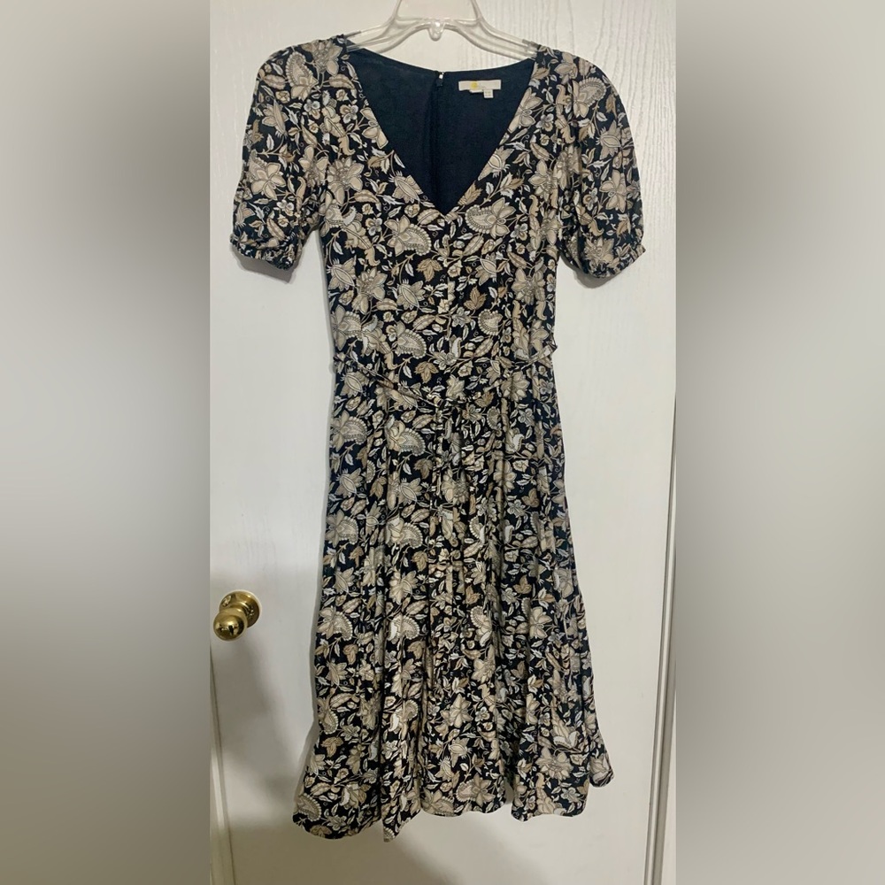 Boden Womens A Line Black and Tan Floral Midi Dress - Picture 2 of 6